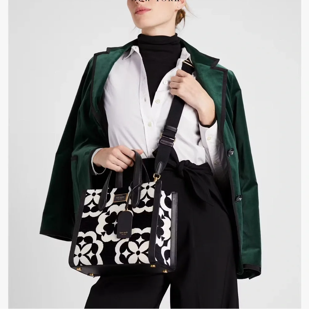 NWT💃Kate Spade Spade Flower Monogram Manhattan Chenille Small Tote Purse - Picture 6 of 12